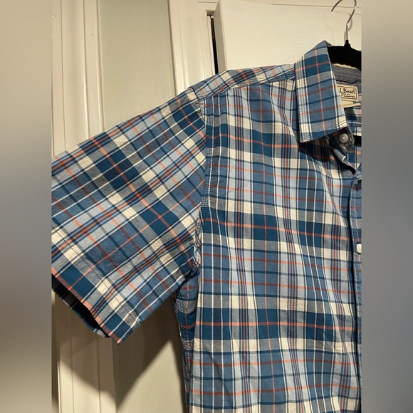 L.L. Bean Men’s Blue Plaid Short Sleeve 100% Cotton Button Down Shirt Size M - Picture 6 of 11